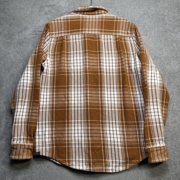 Outerknown Men's Brown White Plaid Blanket Shirt Small Organic Cotton Flannel - Picture 8 of 11